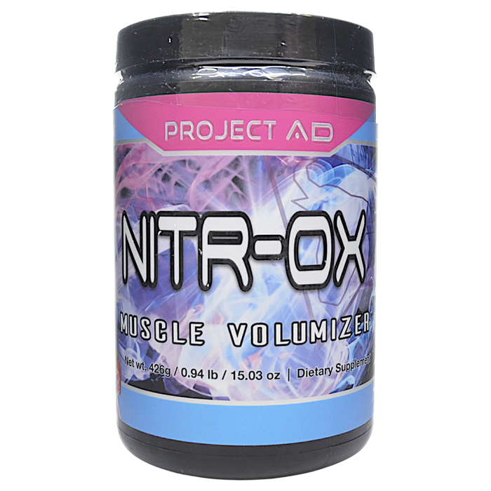 Canister of Project AD's Nitr-Ox 20 servings Strawberry Bubblegum