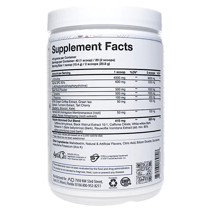 Project AD's Stampede 40/20 servings Fruit Frenzy Supplement Facts