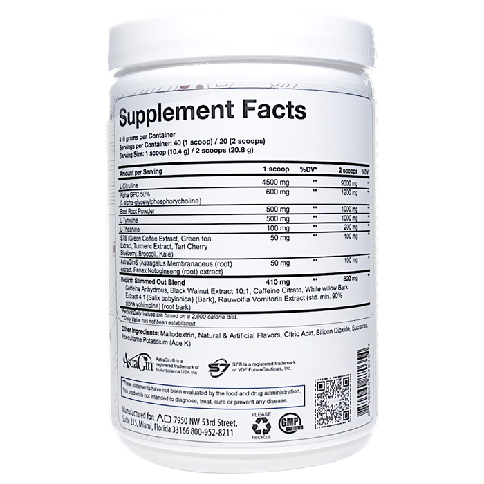 Project AD's Stampede 40/20 servings Orange Burst Supplement Facts
