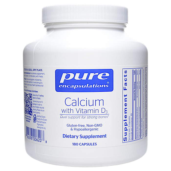 Bottle of Pure Encapsulations' Calcium with Vitamin D3 180 capsules