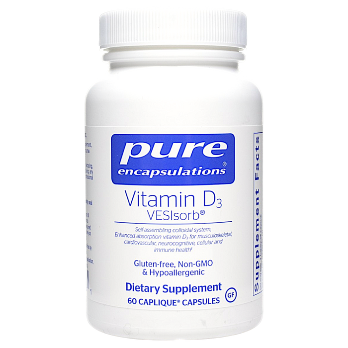 Bottle of Pure Encapsulations' Vitamin D3 VESIsorb 60 capsules