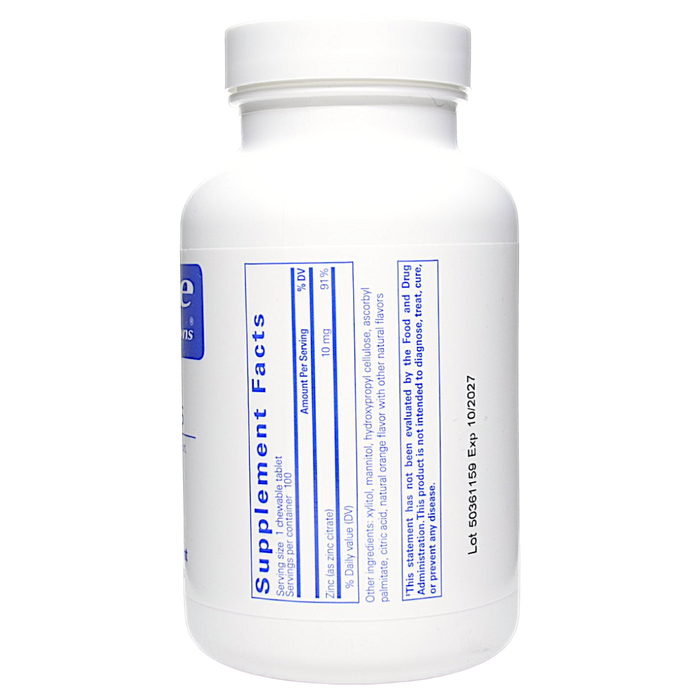 Pure Encapsulations' Zinc Chewables 100 tablets Supplement Facts