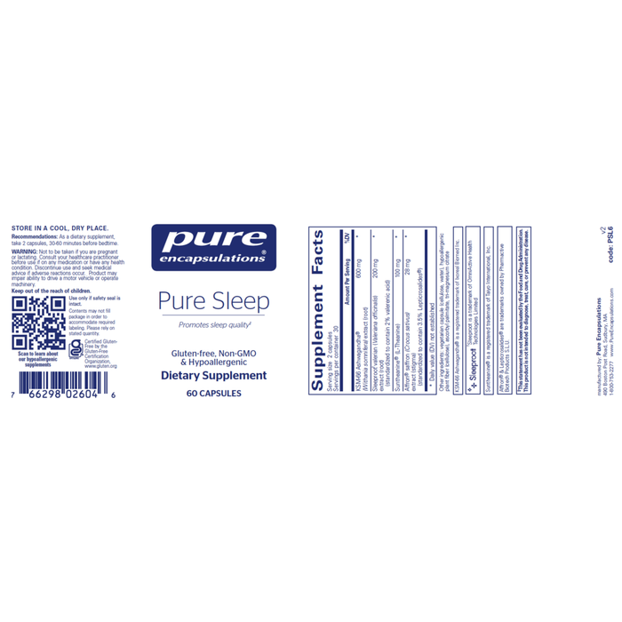 Pure Sleep Capsules 60 Capsules by Pure Encapsulations information label
