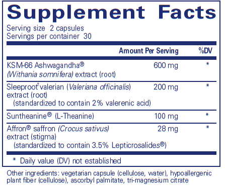Pure Sleep Capsules 60 Capsules by Pure Encapsulations supplement facts label
