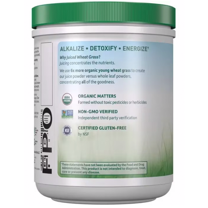 Raw Organic Perfect Food Wheat Grass Juice Unflavored 60 Servings by Garden of Life packaging label