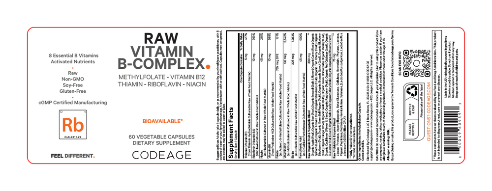 Raw Vitamin B Complex 60 Capsules by CodeAge information label
