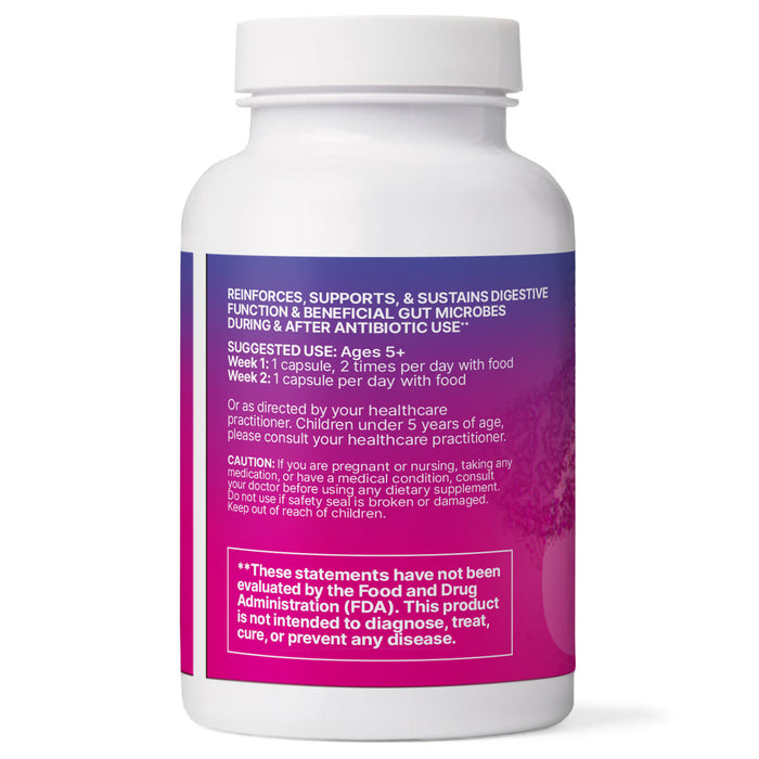 Supplement bottle with purple label on a white background