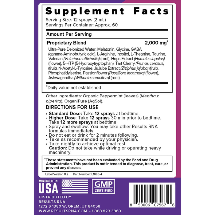Results RNA, Resteva Sleep Extra Strength 4 Fl Oz supplement facts label