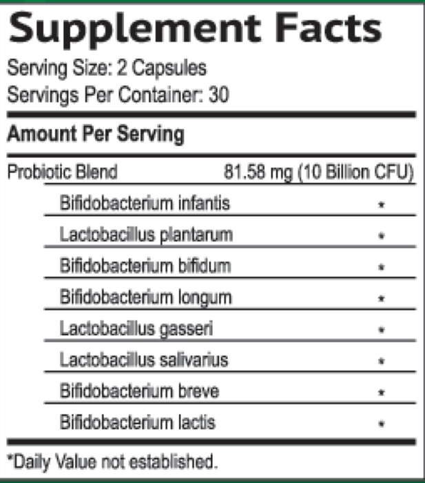 midge Sensitive Probiotic supplement bottle, clean-label gut health formula - Supplement Facts