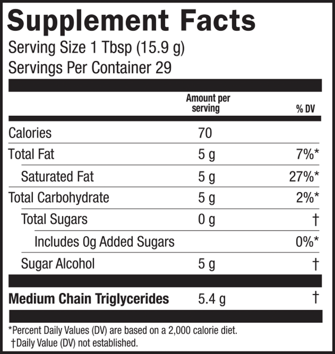 Seriously Delicious MCT Coconut 16 oz by Barlean's Organic Oils supplement facts label