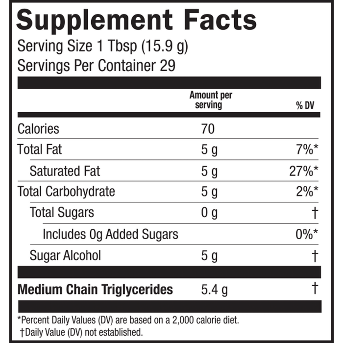Seriously Delicious MCT Coconut 16 oz by Barlean's Organic Oils supplement facts label