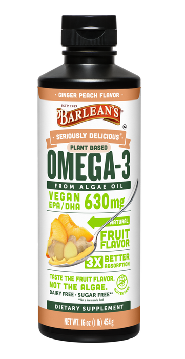 Seriously Delicious Omega-3 from Algae Oil, Ginger Peach 16 oz by Barlean's Organic Oils
