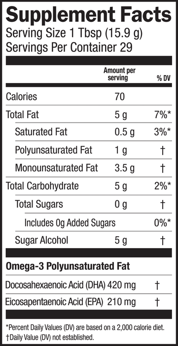 Seriously Delicious Omega-3 from Algae Oil, Ginger Peach 16 oz by Barlean's Organic Oils supplement facts label