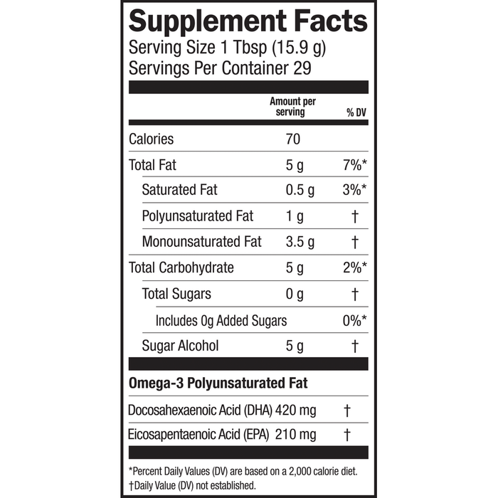 Seriously Delicious Omega-3 from Algae Oil, Ginger Peach 16 oz by Barlean's Organic Oils supplement facts label