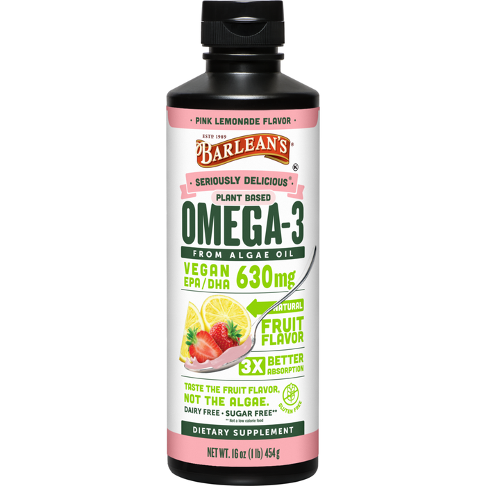 Seriously Delicious Omega-3 from Algae Oil Pink Lemonade 16 oz by Barlean's Organic Oils