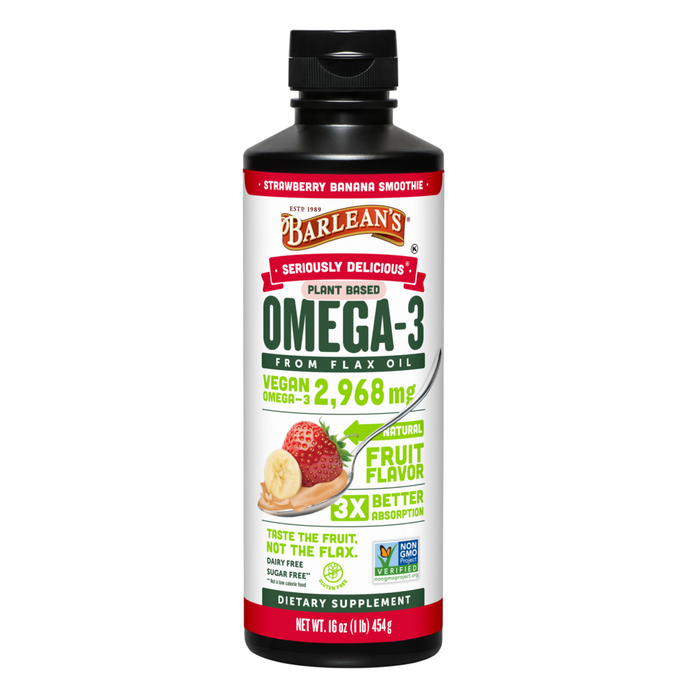 Seriously Delicious Omega-3 from Fish Oil 16 oz by Barlean's Organic Oils strawberry banana smoothie 