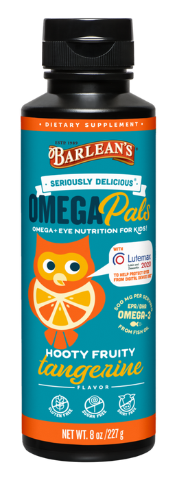 Seriously Delicious Omega Pals Hooty Fruity Tangerine Fish Oil + Eye Nutrition 8 oz by Barlean's Organic Oils