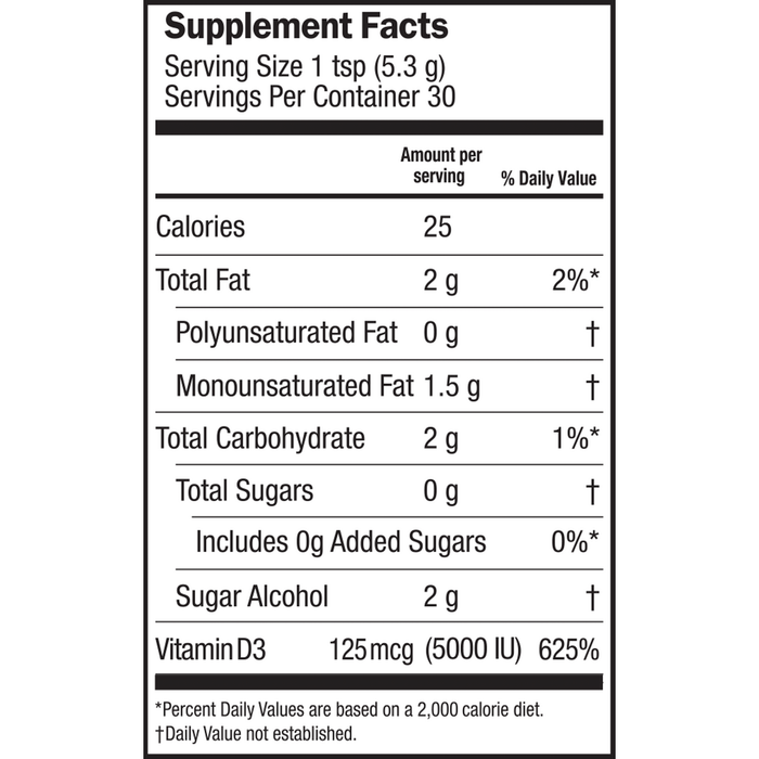 Seriously Delicious Vitamin D3 Strawberry Milkshake 5.6 oz by Barlean's Organic Oils supplement facts label