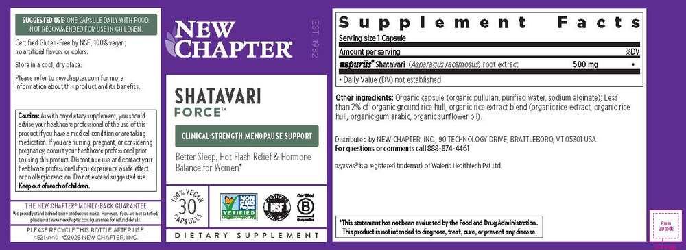 Shatavari Force 30 Capsules by New Chapter facts label
