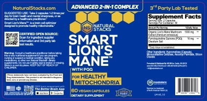 Smart Lion's Mane 60 Capsules by Natural Stacks supplement facts label and recommendations label
