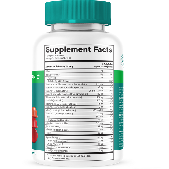 SmartyPants Prenatal Organic Multi & Omegas 90 Gummies by SmartyPants Vitamins supplement facts label

