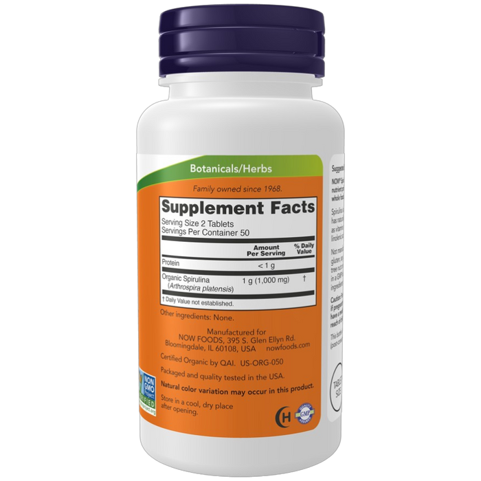 NOW, Spirulina 500 mg label