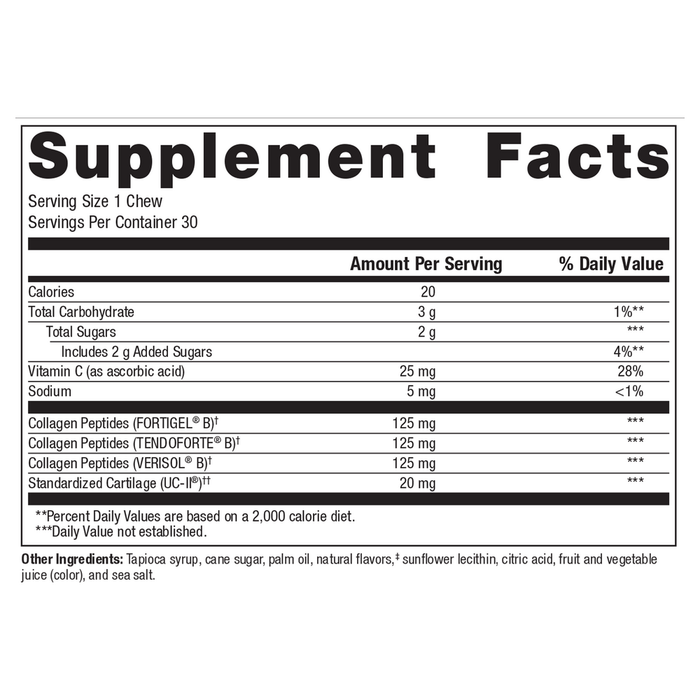 Stay Strong+™ 4-in-1 Collagen 30 Chewables by Metagenics supplement facts label

