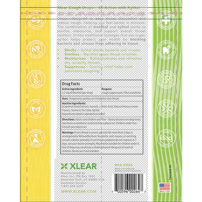 Sugar Free Cough Drops 30 Lozenges by Xlear back of packaging description label