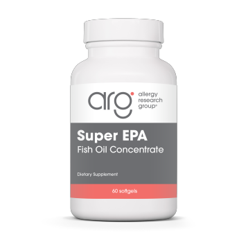 A bottle of Super EPA Fish Oil Concentrate by Allergy Research Group containing 60 softgels.