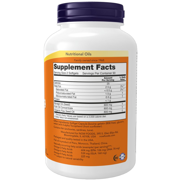 NOW, Super Omega 3-6-9 1200 mg label