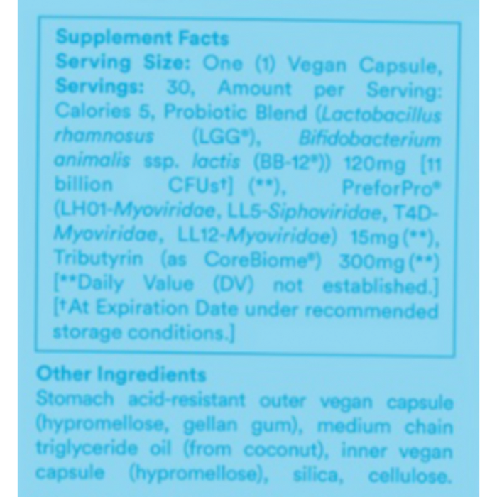 Synbiotic+ 30 Capsules by Ritual supplement facts label

