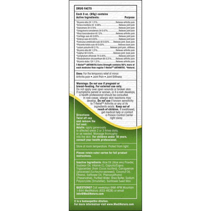 T-Relief Arthritis Extra Strength Cream supplement facts
