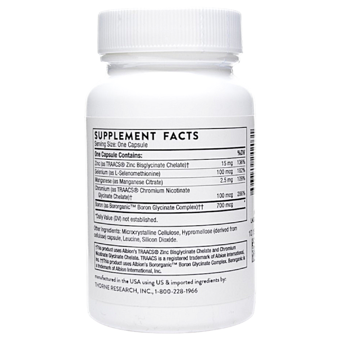 Thorne Research's Trace Minerals 90 Capsules Supplement Facts