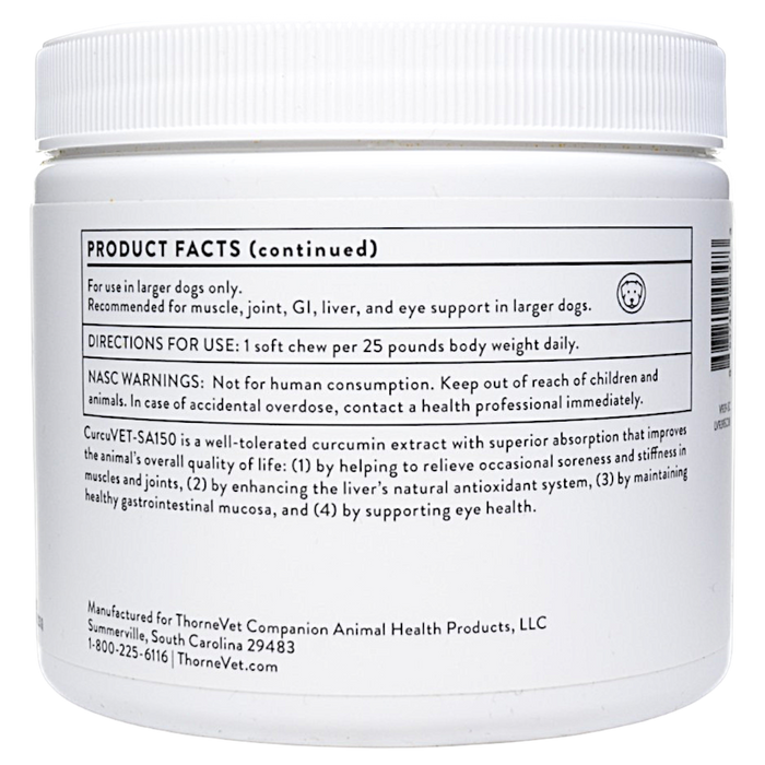 ThorneVet's CurcuVET-SA150 90 soft chews Product Facts (continued)