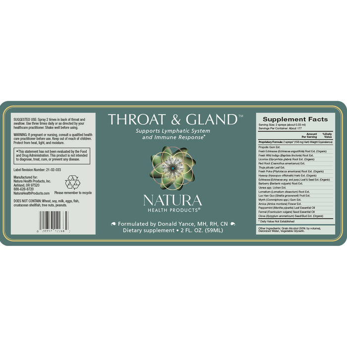 Throat & Gland™ 2 fl oz by Natura Health Products Supplement Facts Label