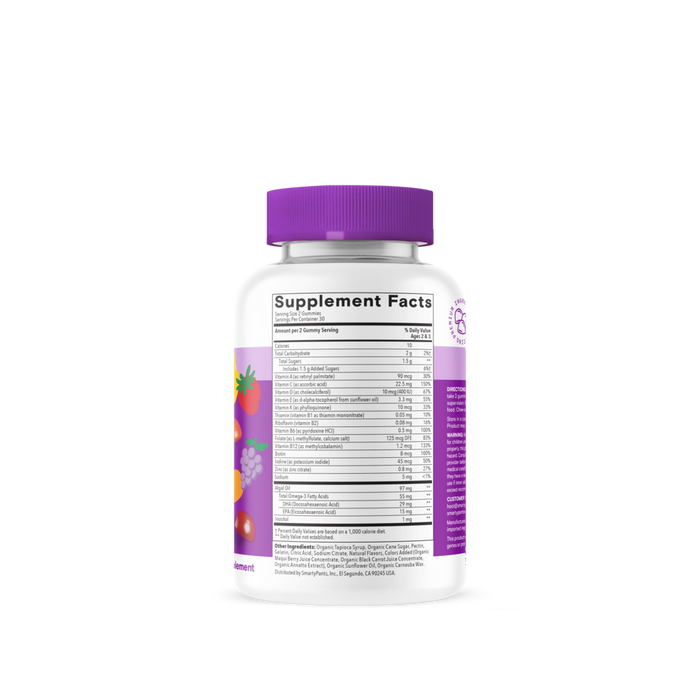 Toddler Plus Multi & Omegas 60 Gummies by SmartyPants Vitamins  supplement facts label

