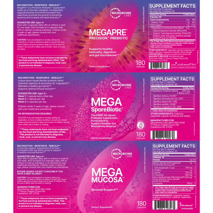 Total Gut Restoration Kit 1 by Microbiome Labs information labels