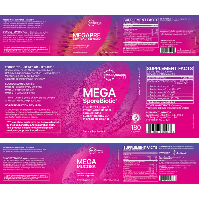 Total Gut Restoration Kit 2 by Microbiome Labs information labels