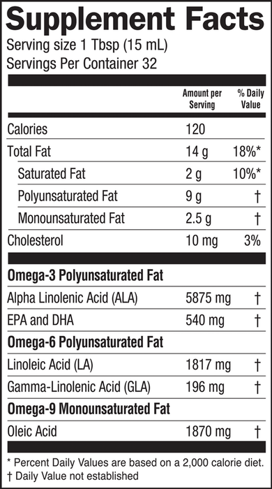 Total Omega 16 fl oz by Barlean's Organic Oils supplement facts label
