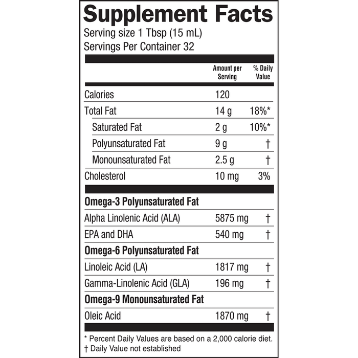 Total Omega 16 fl oz by Barlean's Organic Oils supplement facts label