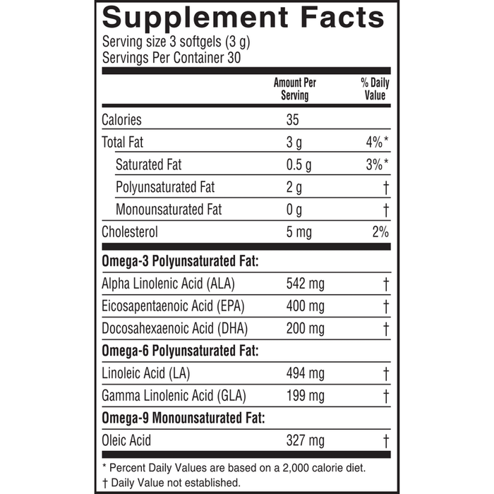 Total Omega 90 Softgels by Barlean's Organic Oils supplement facts label