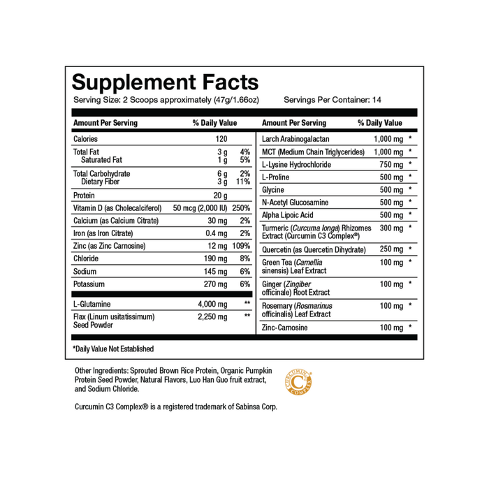 Total Reset 14 Servings by Inwell Biosciences Vanilla Supplement Facts Label
