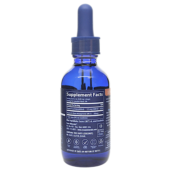 Trace Minerals Research's Ionic Vitamin D3 + K2 2 fl oz Supplement Facts