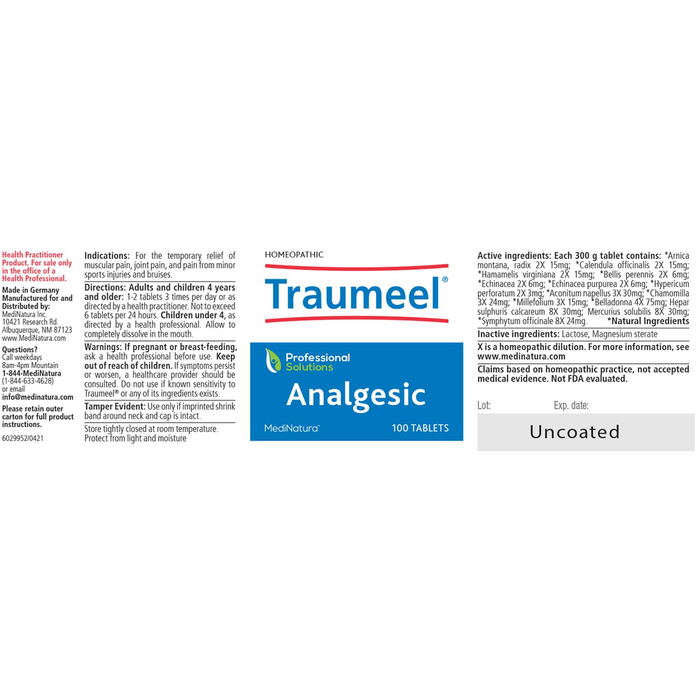 Traumeel Tablets 100 Tablets by MediNatura information label
