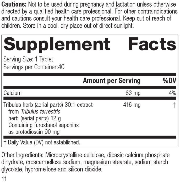 Tribulus, 40 Tablets, Rev 10 Supplement Facts