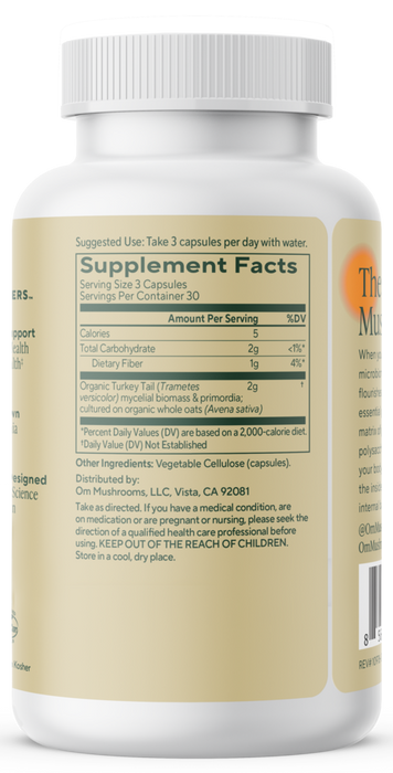 Turkey Tail Mushroom Superfood 90 Capsules by Om Mushroom supplement facts label
