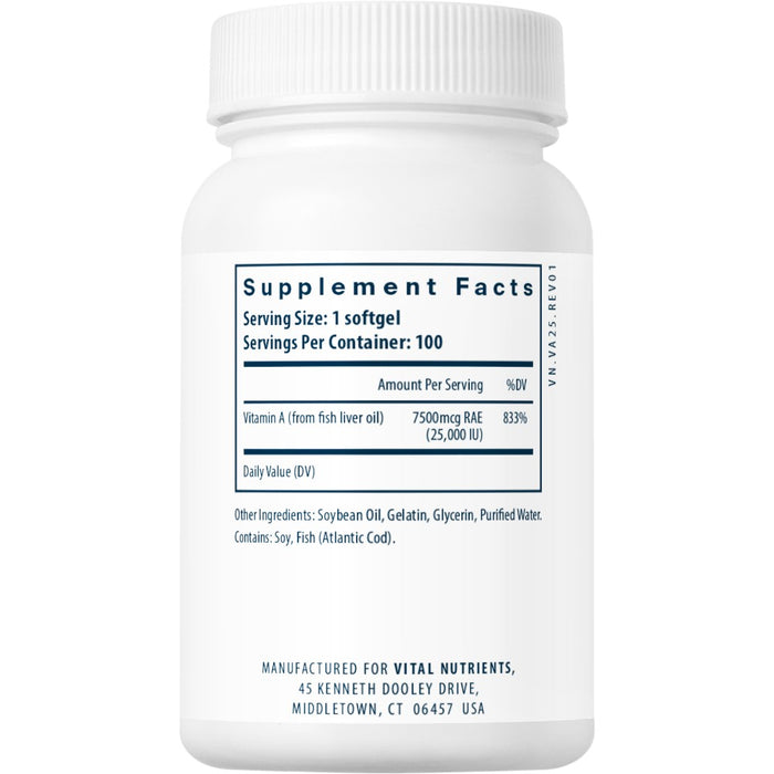 Supplement Facts Vitamin A 25,000 IU 100 gels
