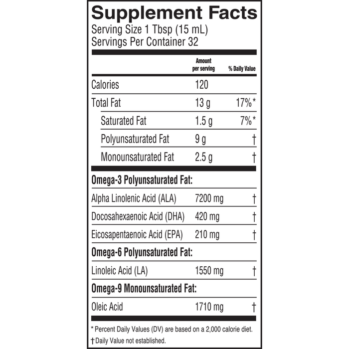 Vegan Omega; Flax & Algae Oil Blend 16 fl oz by Barlean's Organic Oils supplement facts label