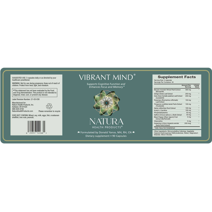 Vibrant Mind 90 Capsules by Natura Health Products Supplement Facts Label