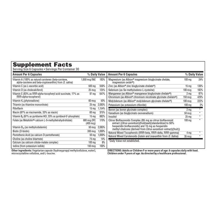 VitaSpectrum 180 Capsules by Klaire Labs information supplement facts label 